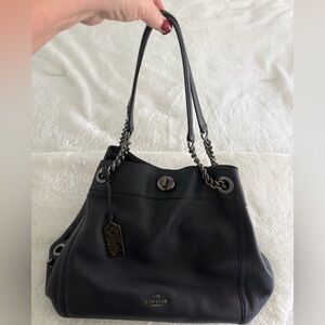 Coach Navy Blue Leather Handbag w/ pewter Hardware